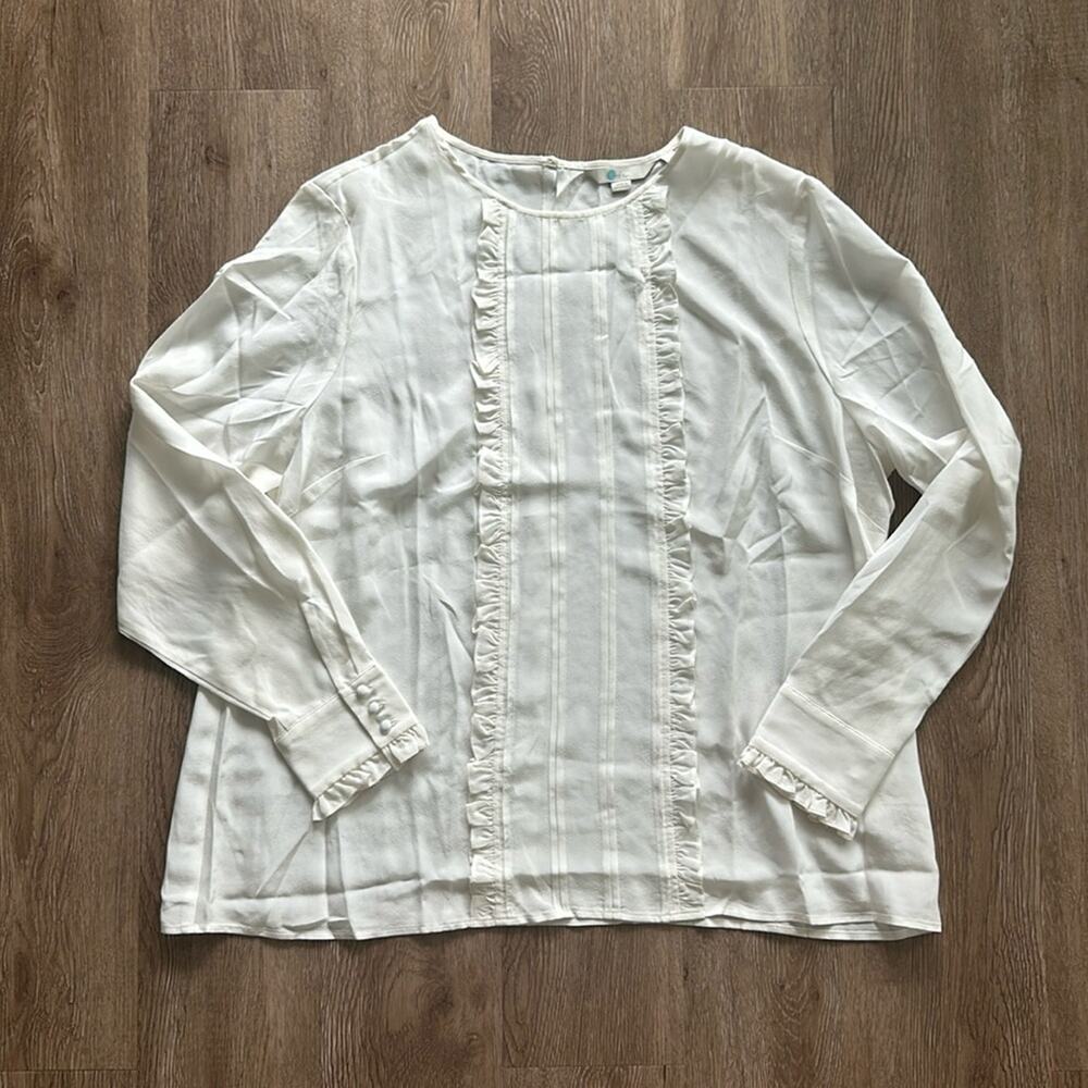 Boden Matilda Silk Blouse Ivory Size 16 Ruffle Details‎